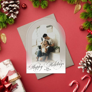 Elegant Arch 1 Photo Merry Christmas Holiday Card Acrylic Invitations