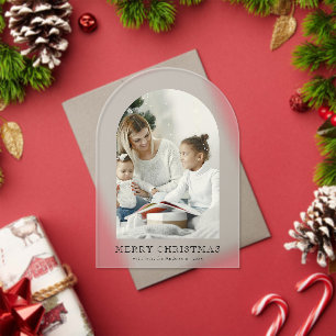 Elegant Arch 1 Photo Merry Christmas Holiday Card Acrylic Invitations