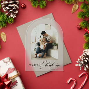 Elegant Arch 1 Photo Merry Christmas Holiday Card Acrylic Invitations