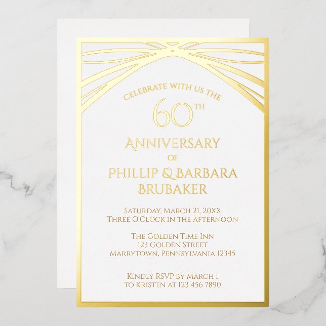 Elegant Arch 60th Wedding Anniversary Party Gold (Front/Back)