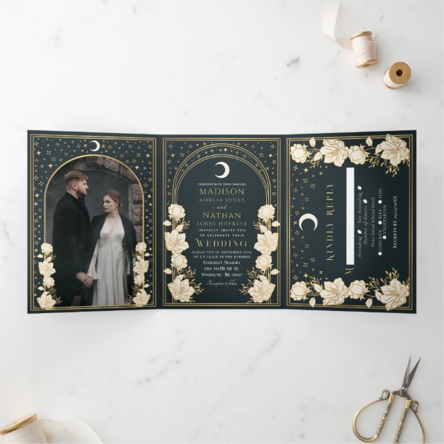 Elegant Arch Art Nouveau Wedding Tri-Fold Invitation (Inside)