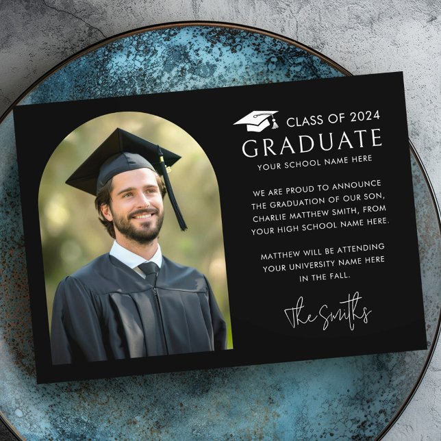 Elegant arch black photo graduation cap announcement (Elegant arch black photo graduation cap announcement)