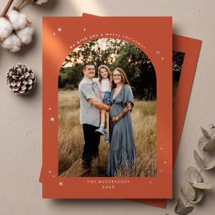 Elegant Arch Christmas Photo - Orange Foil Holiday Card