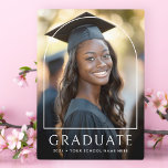 Elegant arch classic graduation photo graduate plaque<br><div class="desc">Graduation photo plaque featuring your photo with a thin,  white arch overlay and the text "graduate" in an elegant font with your year and school name below.</div>