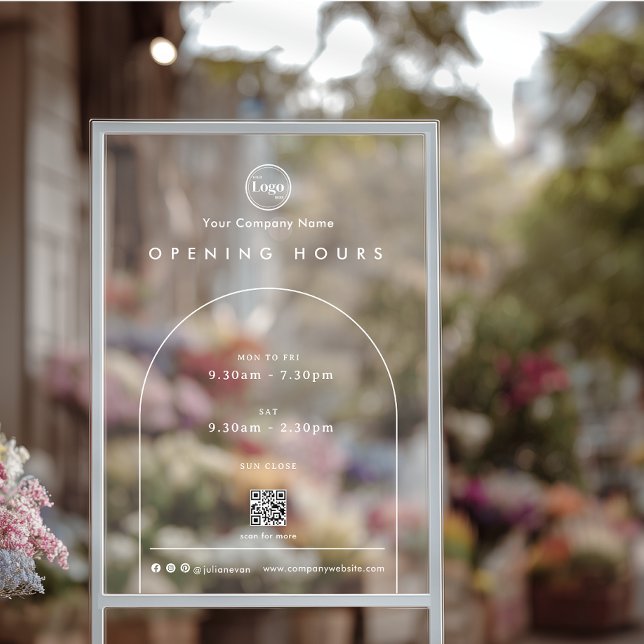 Elegant Arch Company Logo Code QR Horaires d'ouver (Elegant Arch Company Logo QR code Opening Hours Acrylic Sign)