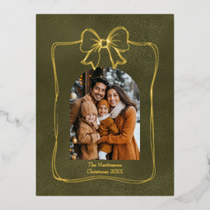 Elegant Arch Family Photo Bow Christmas Foil Holiday Postcard