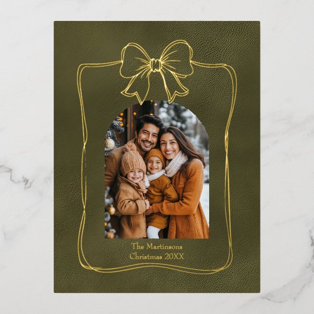 Elegant Arch Family Photo Bow Christmas  Foil Holiday Postcard (Front)