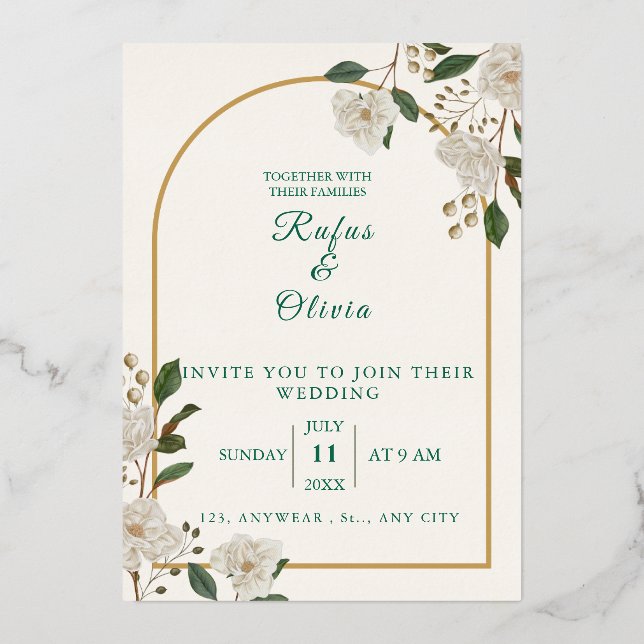 Elegant Arch Floral Wedding Invitation | rustic  (Front)
