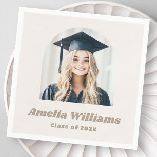 Elegant arch graduate photo retro name neutral napkin