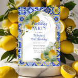 Elegant Arch Italian Blue Tiles Lemons Birthday Invitation<br><div class="desc">Mediterranean-inspired design with bright blue and yellow Italian Amalfi coast-style tiles with watercolor-painted lemons and faux gold glitter arched frame.</div>