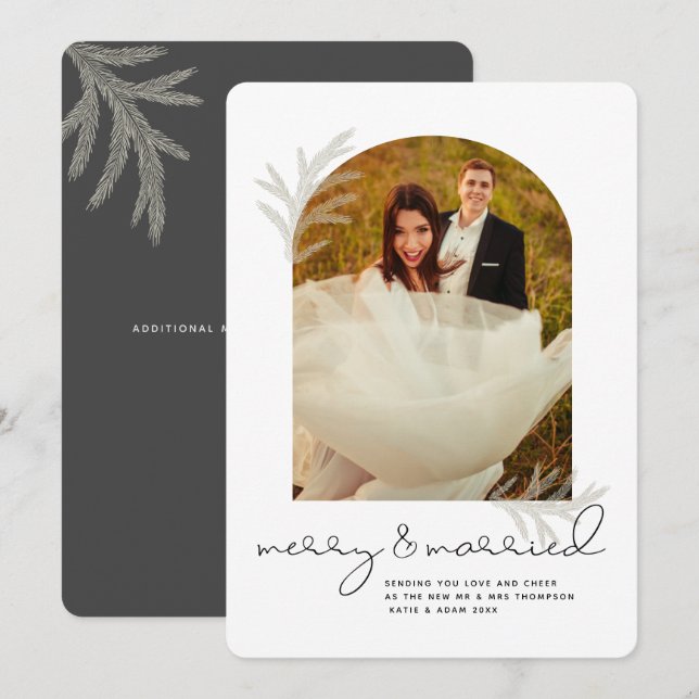 Elegant Arch | Merry & Married Modern Spruce Holid Holiday Card (Front/Back)