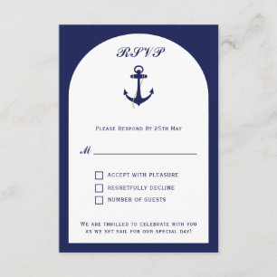 Elegant Arch Navy & White Nautical Wedding RSVP  Enclosure Card