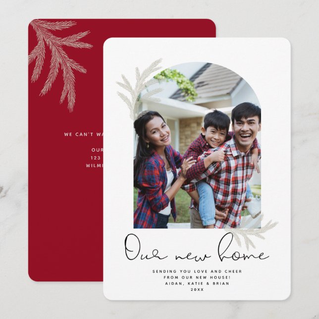 Elegant Arch | OUR NEW HOME Modern Spruce Holiday Card (Front/Back)