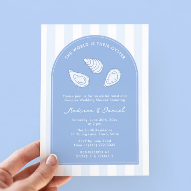Elegant Arch Oyster Roast Couples Wedding Shower Invitation (The world is their oyster modern oyster roast couples shower or engagement party invitation)