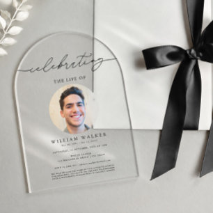 Elegant Arch Photo Celebration Of Life Acrylic Invitations
