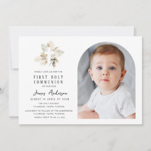 Elegant arch photo first holy communion invitation