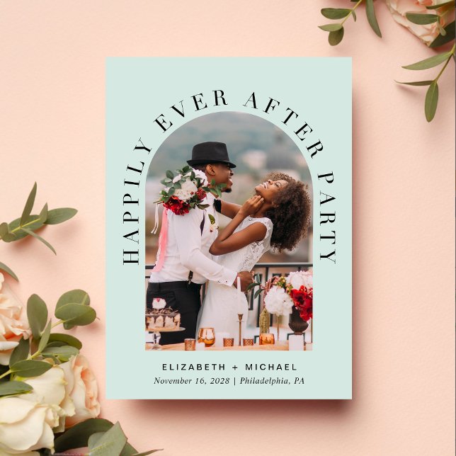 Elegant Arch Photo Mint Wedding Reception Invitation (Creator Uploaded)