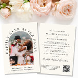 Elegant Arch Photo QR Code Cream Wedding Reception Invitation<br><div class="desc">Chic light cream elopement or private wedding announcement and reception invitation. The front features your photo in an arched frame and "Happily Ever After Party" in elegant typography. Under your photo, add your first names, wedding date and location. On the reverse side, personalize your invitation, add your names in a...</div>