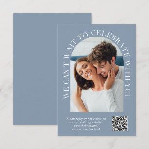 Elegant Arch Photo QR Code Dusty Blue Wedding RSVP Card