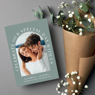 Elegant Arch Photo QR Code Sage All In One Wedding Invitation