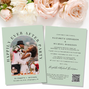 Elegant Arch Photo QR Code Sage Wedding Reception Invitation