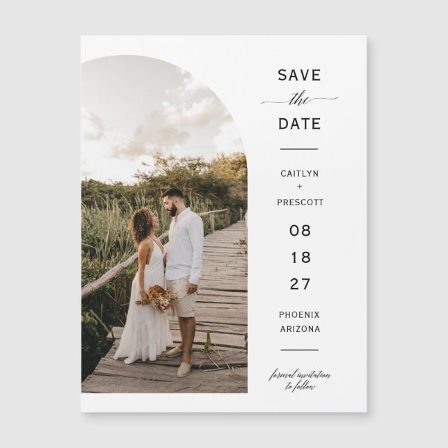 Elegant Arch Photo Save the Date Magnetic Card (Front)