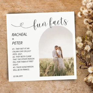 Elegant Arch Photo Script White Fun Facts Wedding  Napkin