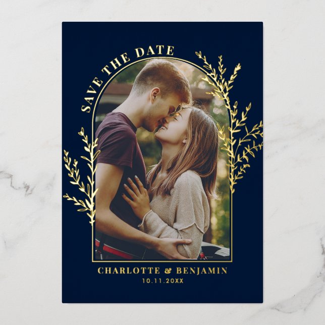 Elegant Arch Photo Wedding Save the Date Gold Foil (Front)