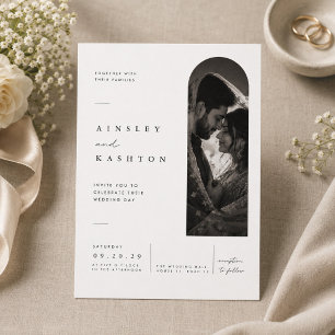 Elegant Arch Portrait Wedding  Couple Photo Invitation