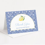 Elegant Arch Shape Amalfi Lemons Bridal Shower Thank You Card<br><div class="desc">Watercolor lemons are complemented by a classic blue / white azulejo tile pattern.</div>