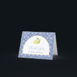 Elegant Arch Shape Amalfi Lemons Bridal Shower Thank You Card<br><div class="desc">Watercolor lemons are complemented by a classic blue / white azulejo tile pattern.</div>