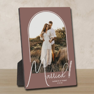 Elegant Arch Wedding Photo Rose Taupe Plaque