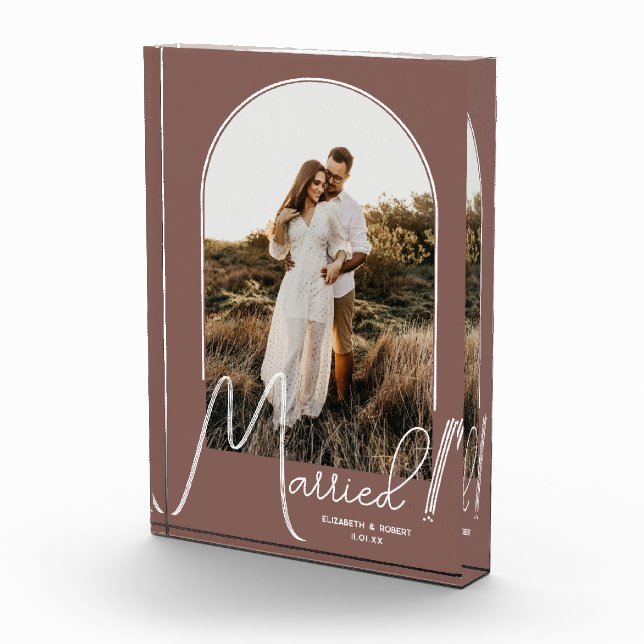 Elegant Arch Wedding Rose Taupe Photo Block (Right)