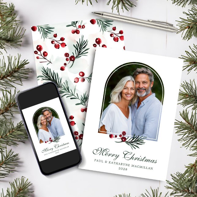 Elegant Arch Winter Greenery Holiday Photo (Elegant Arch Winter Greenery Holiday Photo Card)