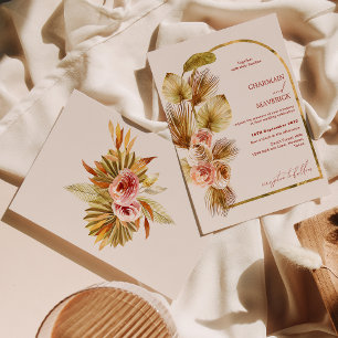 Elegant Arched Gold Bohemian Dried Flower Wedding Invitation