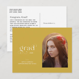 Elegant Arched Photo Earthy Yellow Graduation Postcard