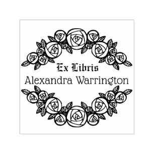 Elegant Arched Roses #1 Round Ex Libris Book Name Self-inking Stamp