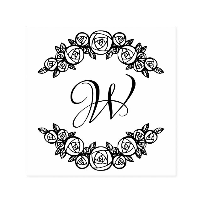 Elegant Arched Roses #1 Round One Initial Self-inking Stamp (Design)
