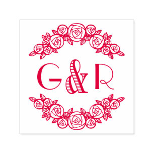 Elegant Arched Roses #6 Round Two Initial Self-inking Stamp