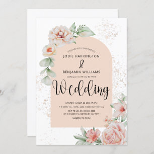 Elegant Arched Spring Peach Floral Wedding Invitation