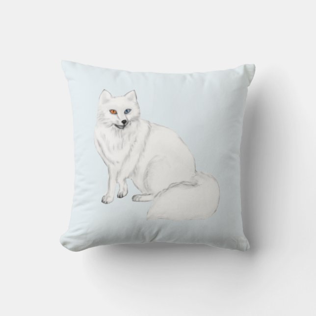 Elegant Arctic Fox Pillow with Snowflake Pattern  (Front)