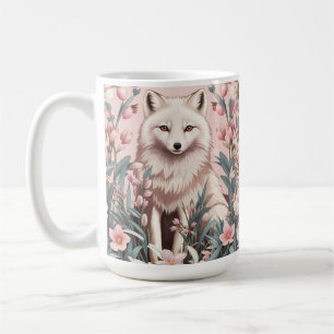 Elegant Arctic Fox Pink Floral Coffee Mug