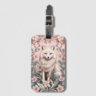 Elegant Arctic Fox Pink Floral Luggage Tag