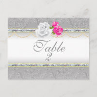 Élégant Argent Damas et rose rose Numéro de table
