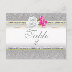 Élégant Argent Damas et rose rose Numéro de table