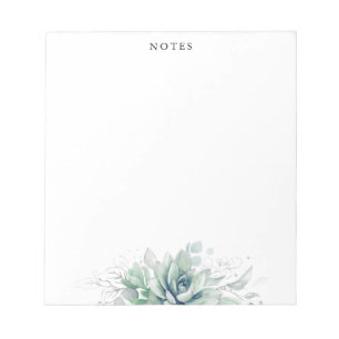 Élégant Argent Feuilles Succulents Bloc-notes vert