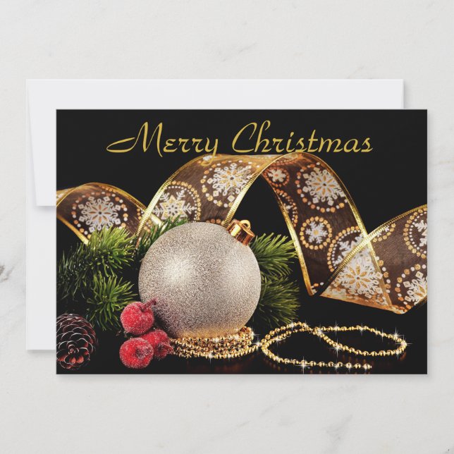 Élégant Argent Or Noir Carte de Vœux Noël Fêtes (Devant)