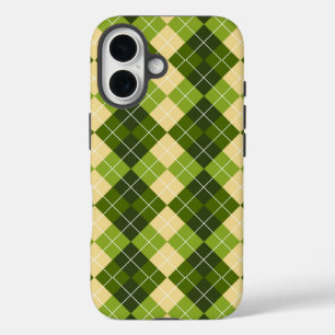 Elegant Argyle Pattern in Green and Yellow Diamond iPhone 16 Case