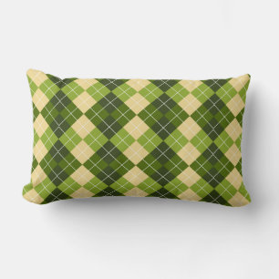 Elegant Argyle Pattern in Green and Yellow Diamond Lumbar Pillow