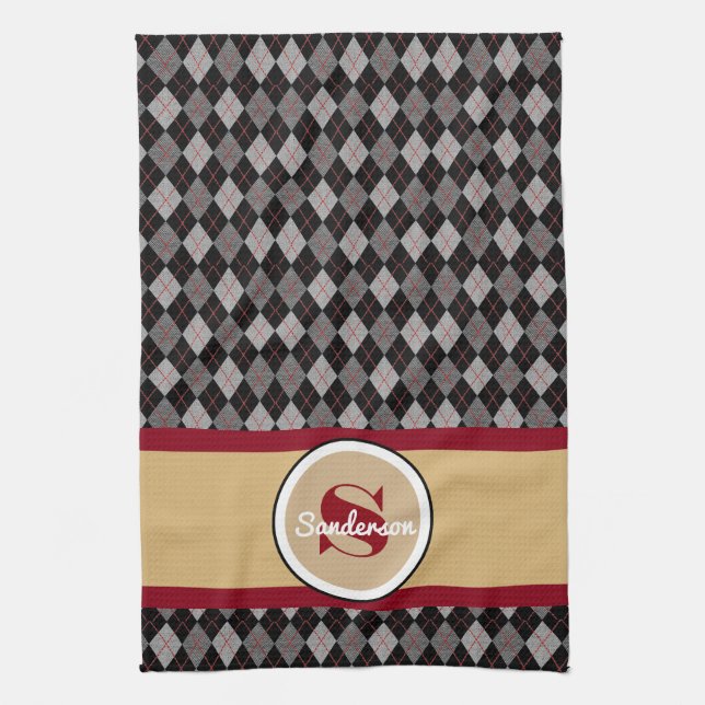 Elegant Argyle w/Name Golf or Kitchen Towel (Vertical)